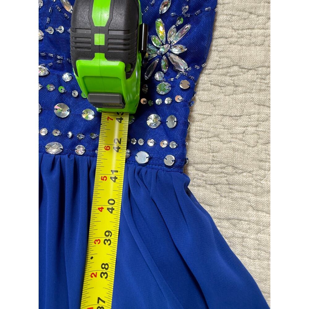 Y2K B Darlin Royal Blue Heavily Embellished Halter Chiffon Juniors 9/10 Formal - Picture 9 of 13